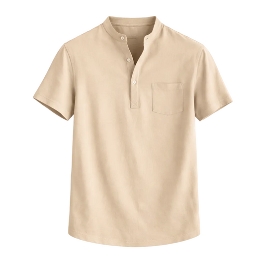 Men’s Cotton Short Sleeve Henley Shirt – Sand Beige