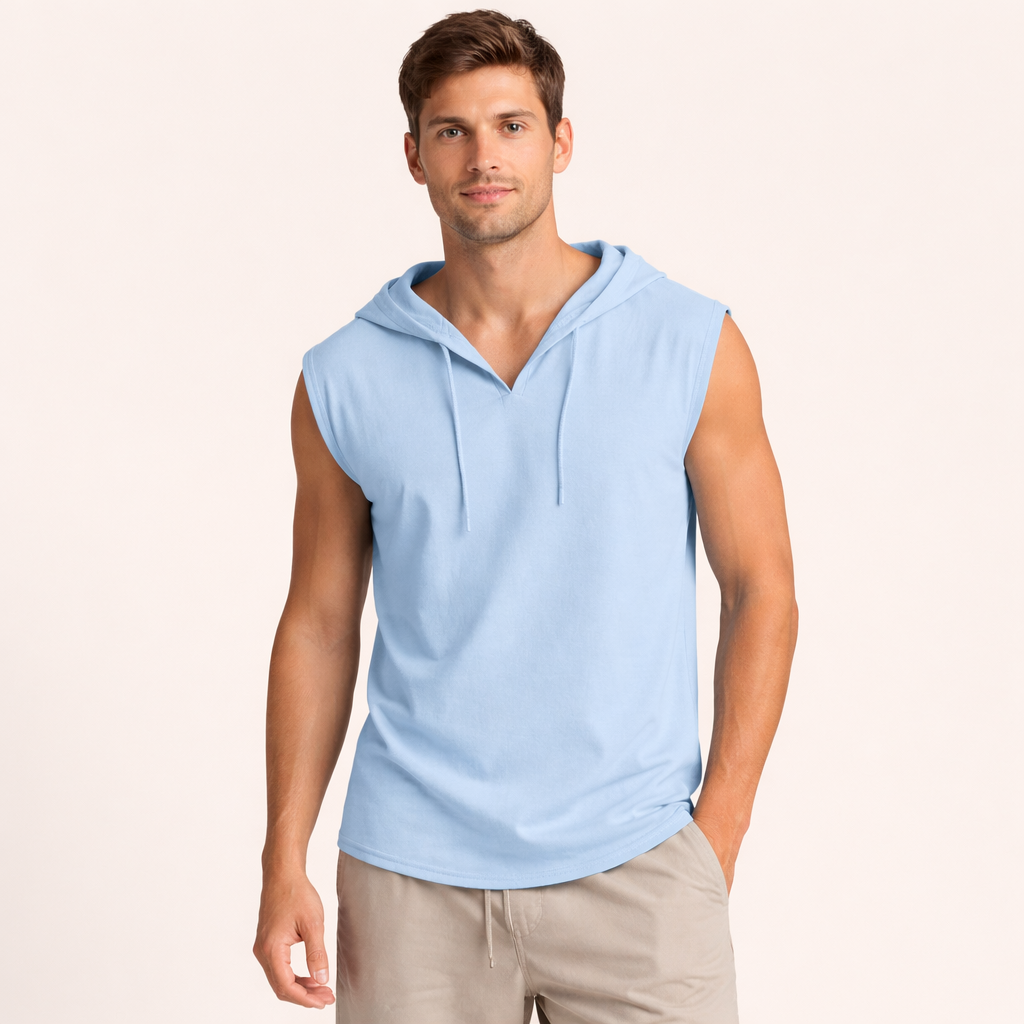Men’s Sleeveless Hooded Tank Top – Cotton Linen Blend