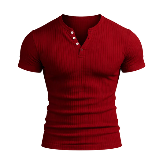 Men’s Short Sleeve Ribbed Henley T-Shirt – Solid