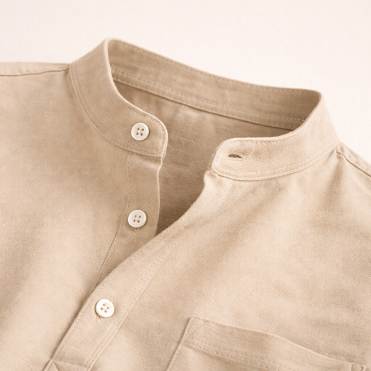 Men’s Cotton Short Sleeve Henley Shirt – Sand Beige