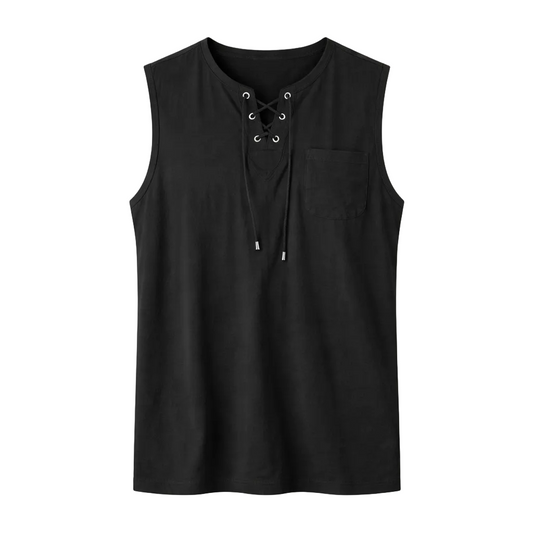 Men’s Sleeveless Casual Shirt with Lace-Up Neck