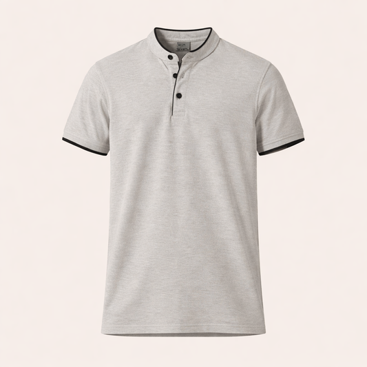 Men’s Short Sleeve Henley T-Shirt – Light Grey
