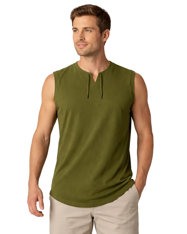 Men’s Sleeveless Top with Drawstring Neck Detail