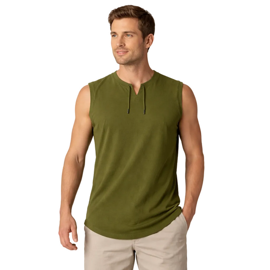 Men’s Casual Sleeveless Top with Split Neck