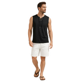 Men’s Sleeveless Casual Shirt with Lace-Up Neck