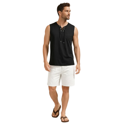 Men’s Sleeveless Casual Shirt with Lace-Up Neck