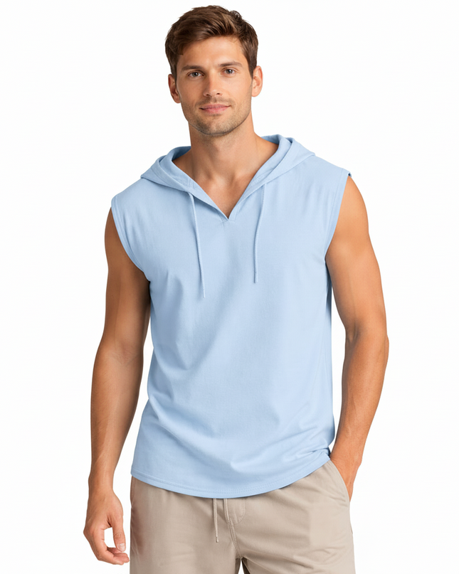 Men’s Sleeveless Hooded Top in Solid Color