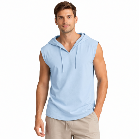 Men’s Sleeveless Hooded Tank Top – Cotton Linen Blend