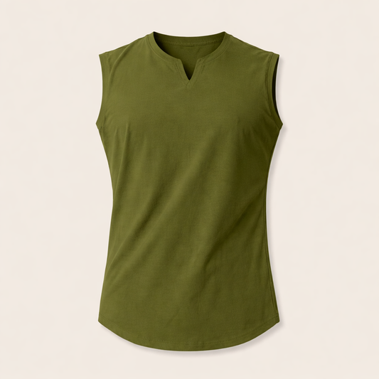 Men’s Casual Sleeveless Top with Split Neck