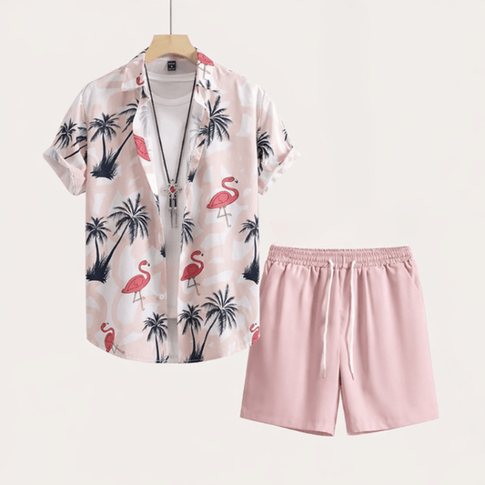 Men’s 2 Piece Summer Outfit – Printed Shirt and Shorts
