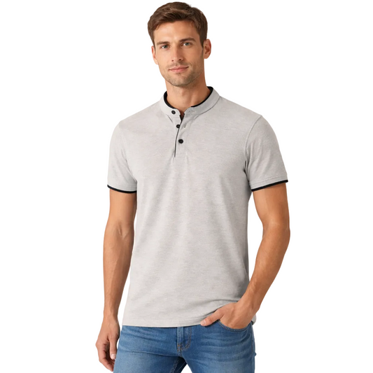 Men’s Short Sleeve Henley T-Shirt – Light Grey