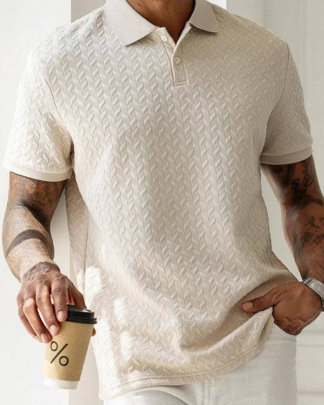 Abraham | Textured Knit Short Sleeve Polo Shirt