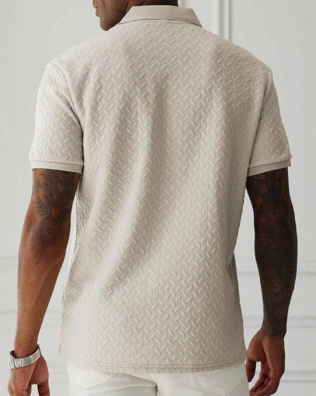 Abraham | Textured Knit Short Sleeve Polo Shirt