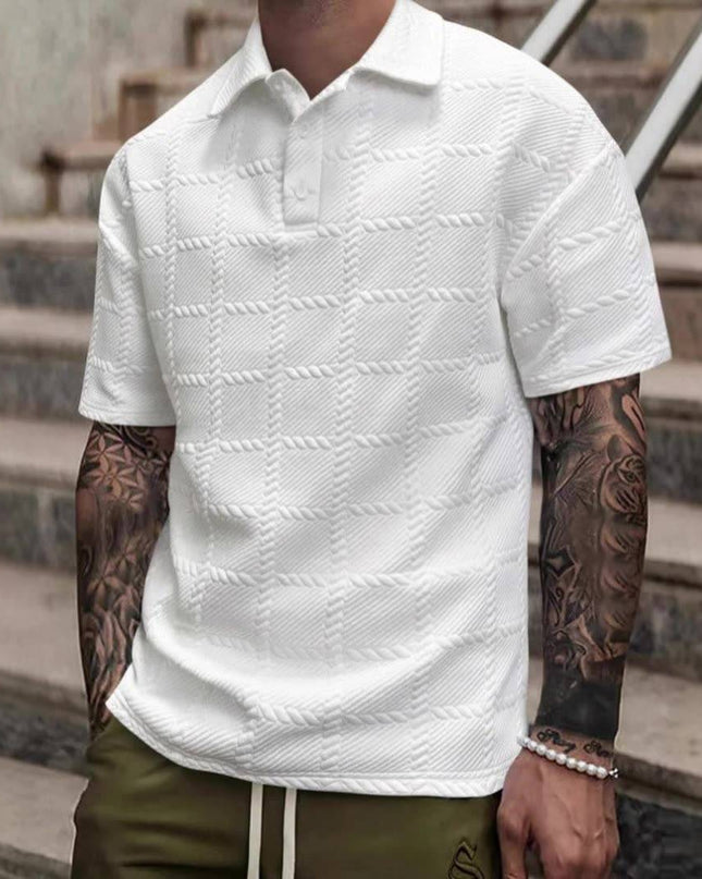 Abraham | Textured Knit Short Sleeve Polo Shirt