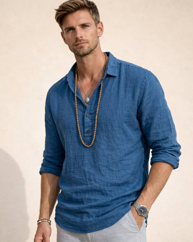Astolfo | Linen Long Sleeve Henley Shirt
