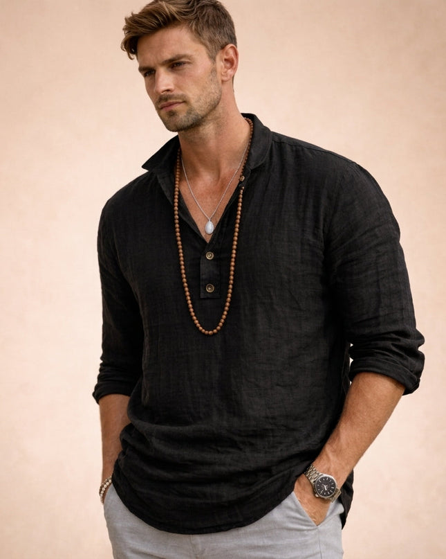 Astolfo | Linen Long Sleeve Henley Shirt