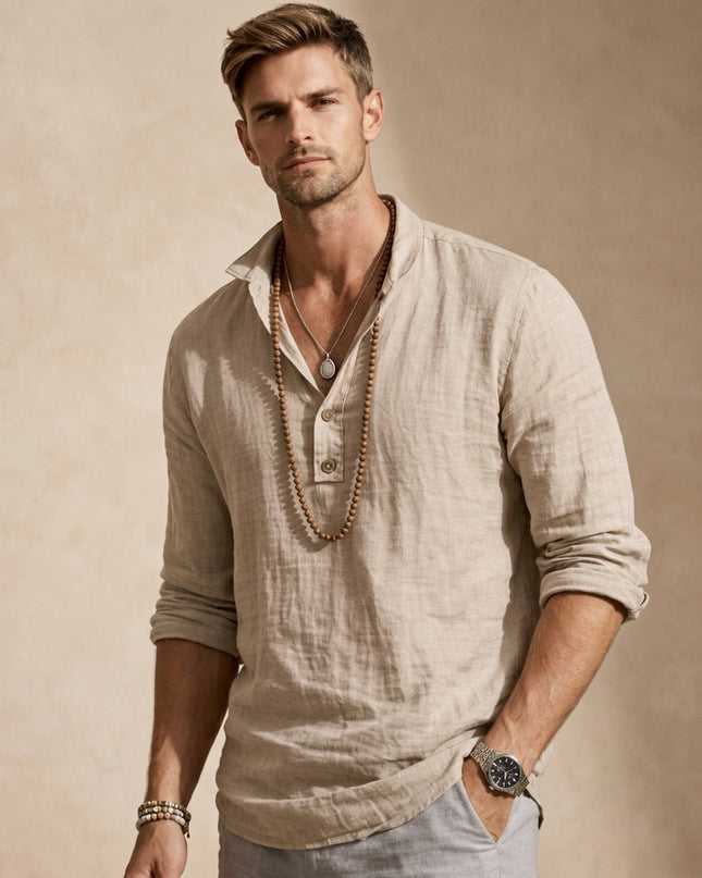 Astolfo | Linen Long Sleeve Henley Shirt