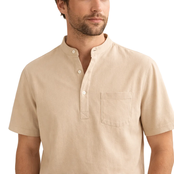 Men’s Cotton Short Sleeve Henley Shirt – Sand Beige
