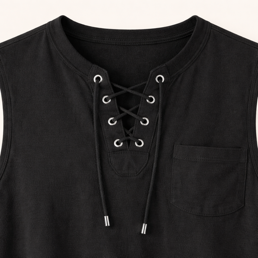 Men’s Sleeveless Casual Shirt with Lace-Up Neck