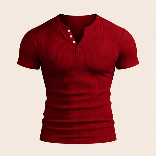 Men’s Short Sleeve Ribbed Henley T-Shirt – Solid