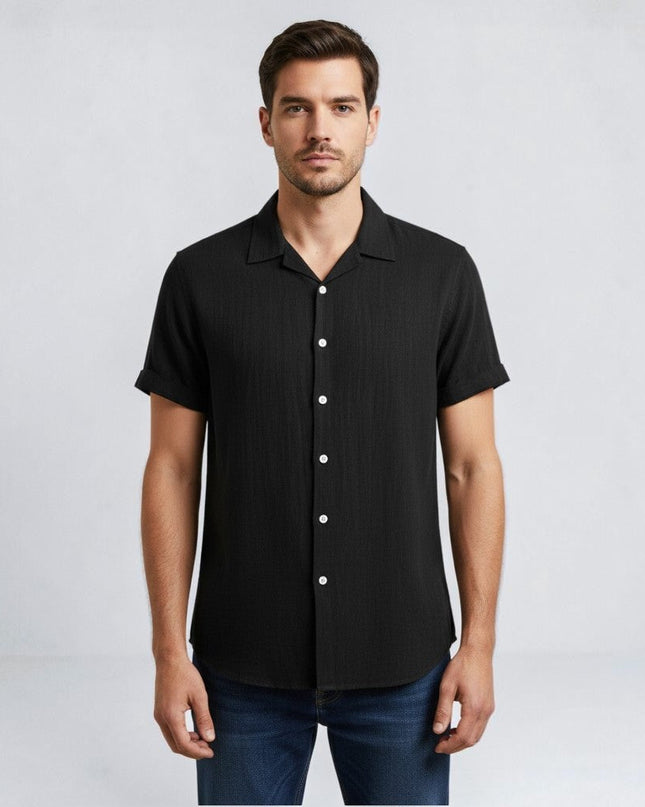 Caleb | Linen-Look Short Sleeve Button-Up Shirt
