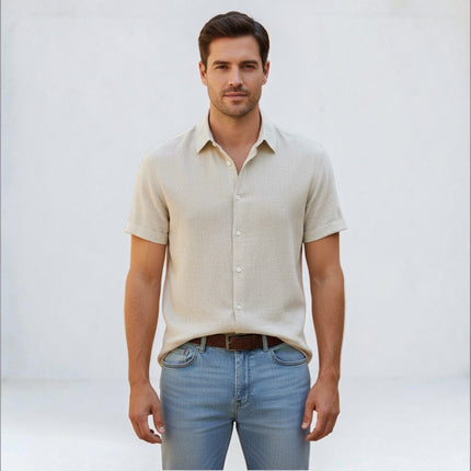 Caleb | Linen-Look Short Sleeve Button-Up Shirt