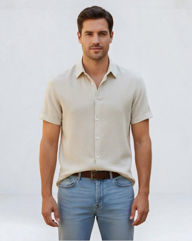 Caleb | Linen-Look Short Sleeve Button-Up Shirt