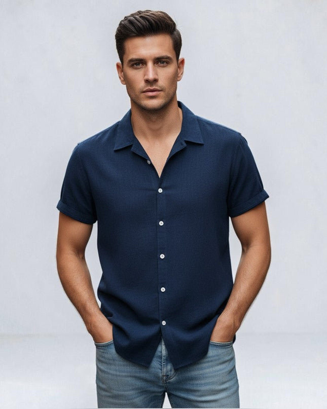 Caleb | Linen-Look Short Sleeve Button-Up Shirt