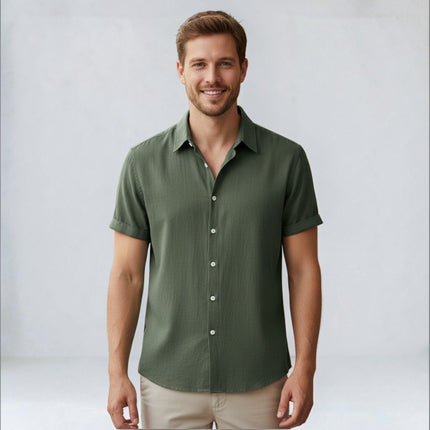 Caleb | Linen-Look Short Sleeve Button-Up Shirt