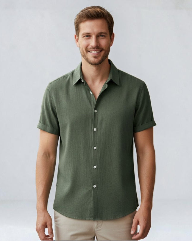 Caleb | Linen-Look Short Sleeve Button-Up Shirt
