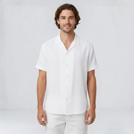 Caleb | Linen-Look Short Sleeve Button-Up Shirt