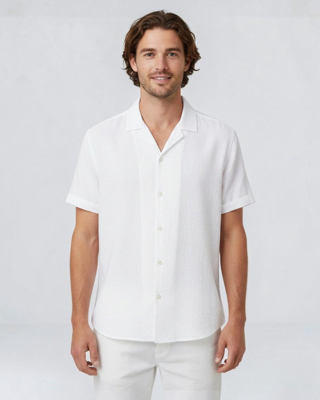 Caleb | Linen-Look Short Sleeve Button-Up Shirt