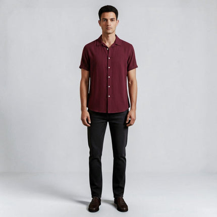 Caleb | Linen-Look Short Sleeve Button-Up Shirt