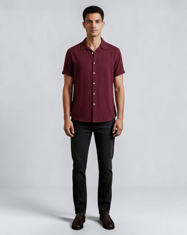Caleb | Linen-Look Short Sleeve Button-Up Shirt