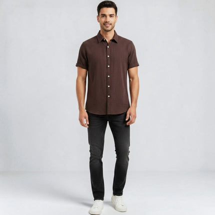 Caleb | Linen-Look Short Sleeve Button-Up Shirt