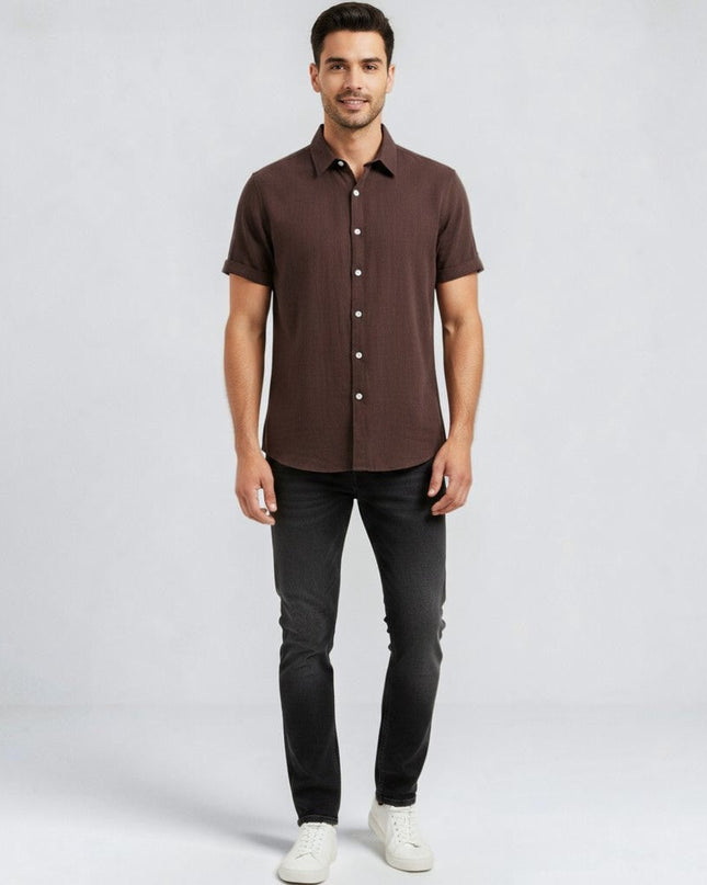 Caleb | Linen-Look Short Sleeve Button-Up Shirt