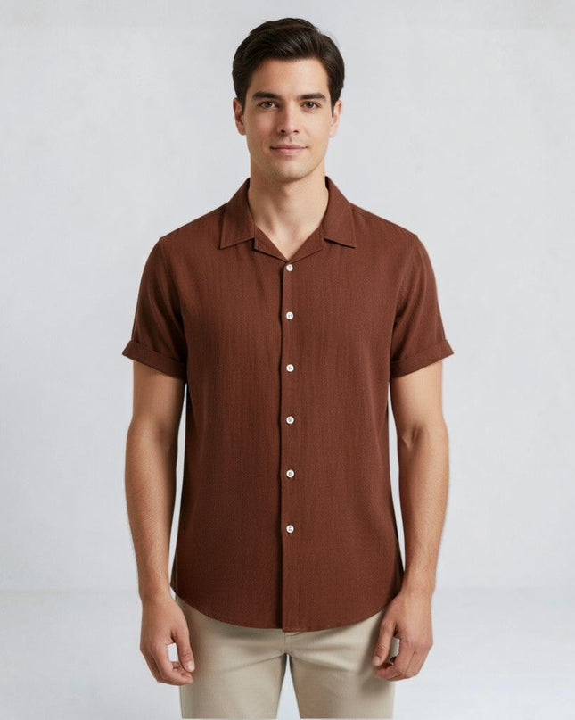 Caleb | Linen-Look Short Sleeve Button-Up Shirt
