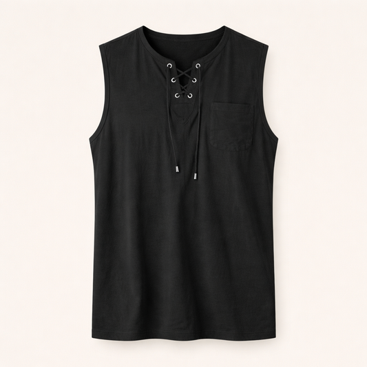Men’s Sleeveless Casual Shirt with Lace-Up Neck