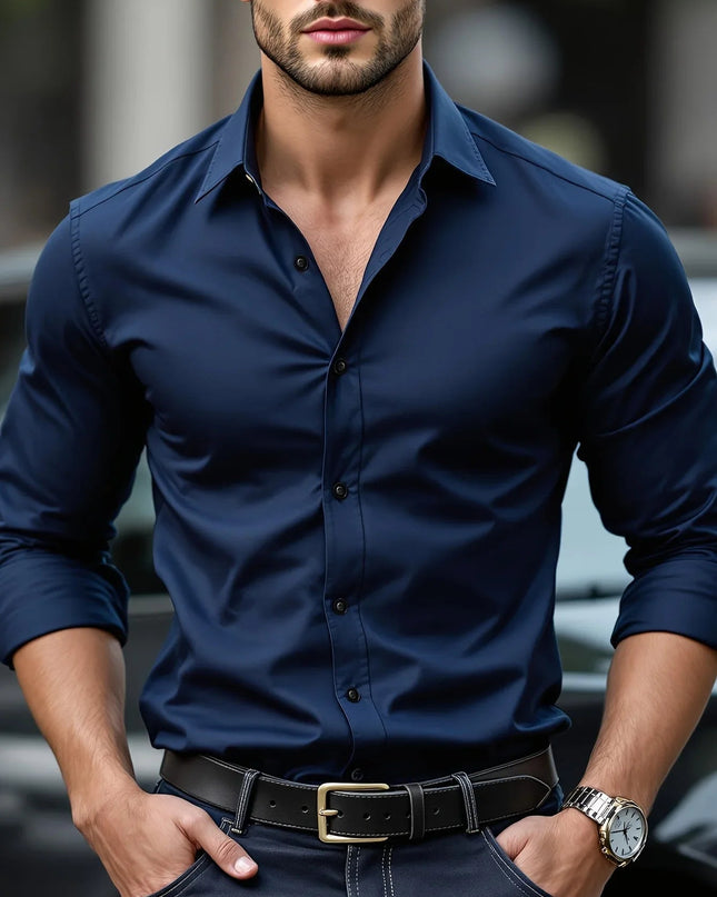 Damian | Stretch Slim Fit Long Sleeve Button-Up Shirt