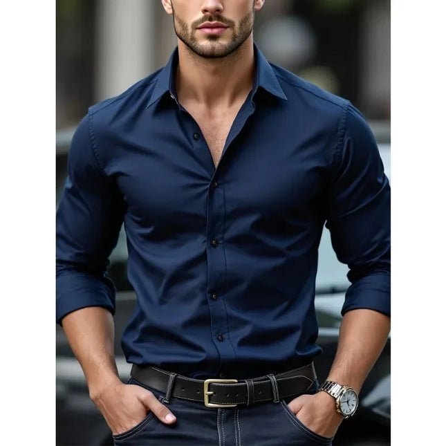 Damian | Stretch Slim Fit Long Sleeve Button-Up Shirt