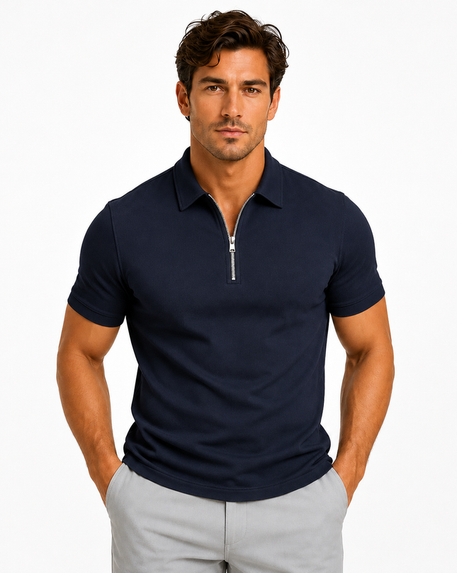 Dominic | Slim Fit Zip Neck Polo Shirt