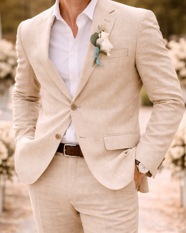 Eli | Tailored Linen Blend 2 Piece Wedding Suit Set