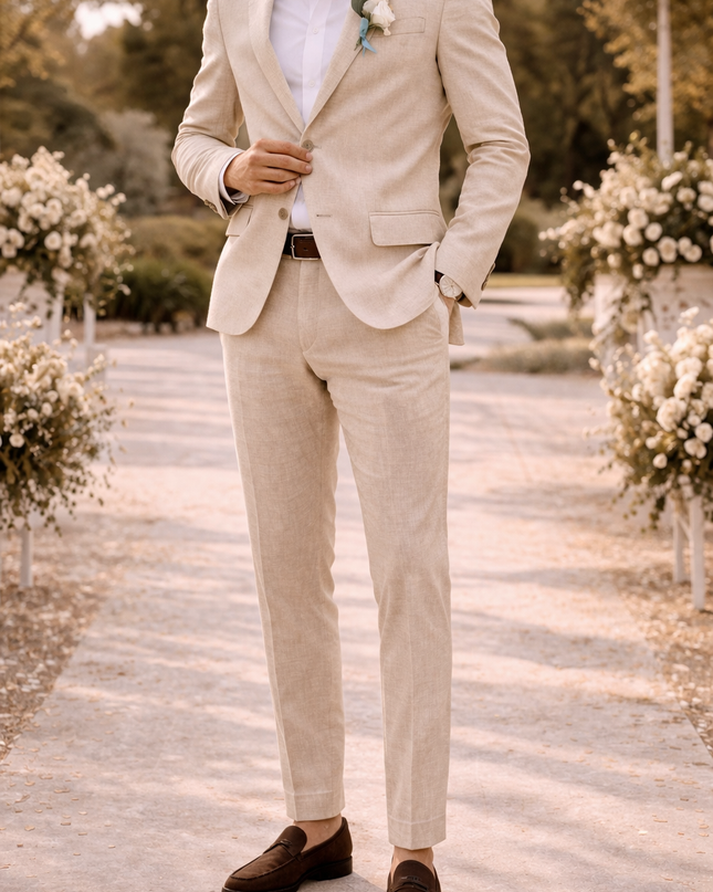 Eli | Tailored Linen Blend 2 Piece Wedding Suit Set