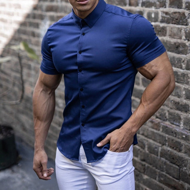 Ethan | Short Sleeve Muscle Fit Button-Up Shirt