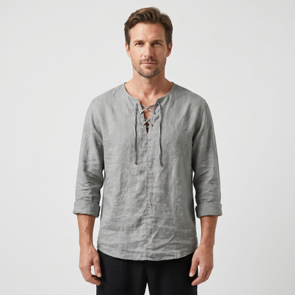 Evander | Linen Lace-Up Long Sleeve Summer Shirt