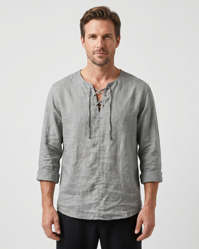 Evander | Linen Lace-Up Long Sleeve Summer Shirt