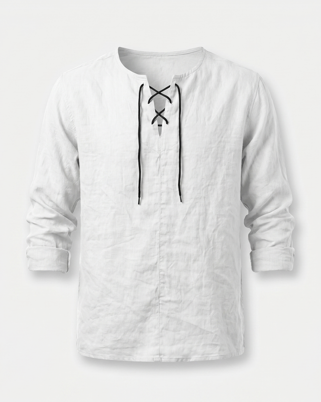 Evander | Linen Lace-Up Long Sleeve Summer Shirt