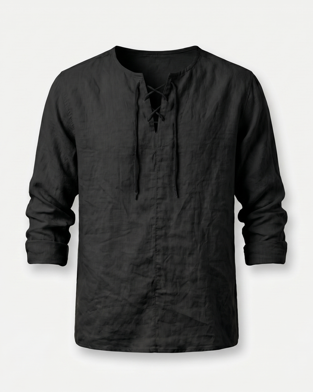 Evander | Linen Lace-Up Long Sleeve Summer Shirt