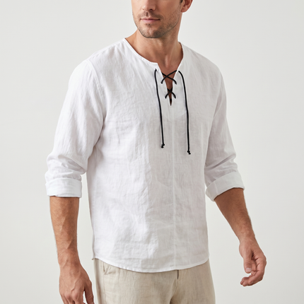 Evander | Linen Lace-Up Long Sleeve Summer Shirt