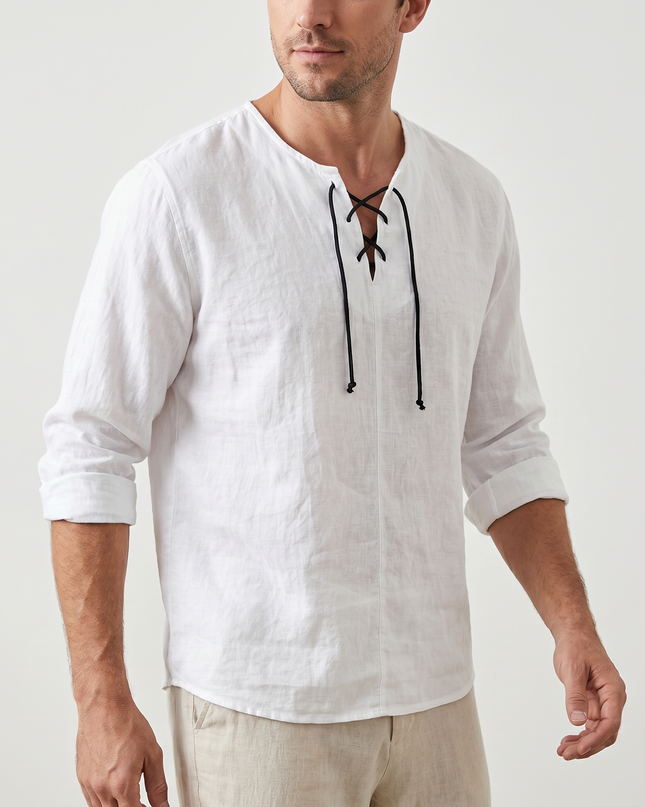 Evander | Linen Lace-Up Long Sleeve Summer Shirt